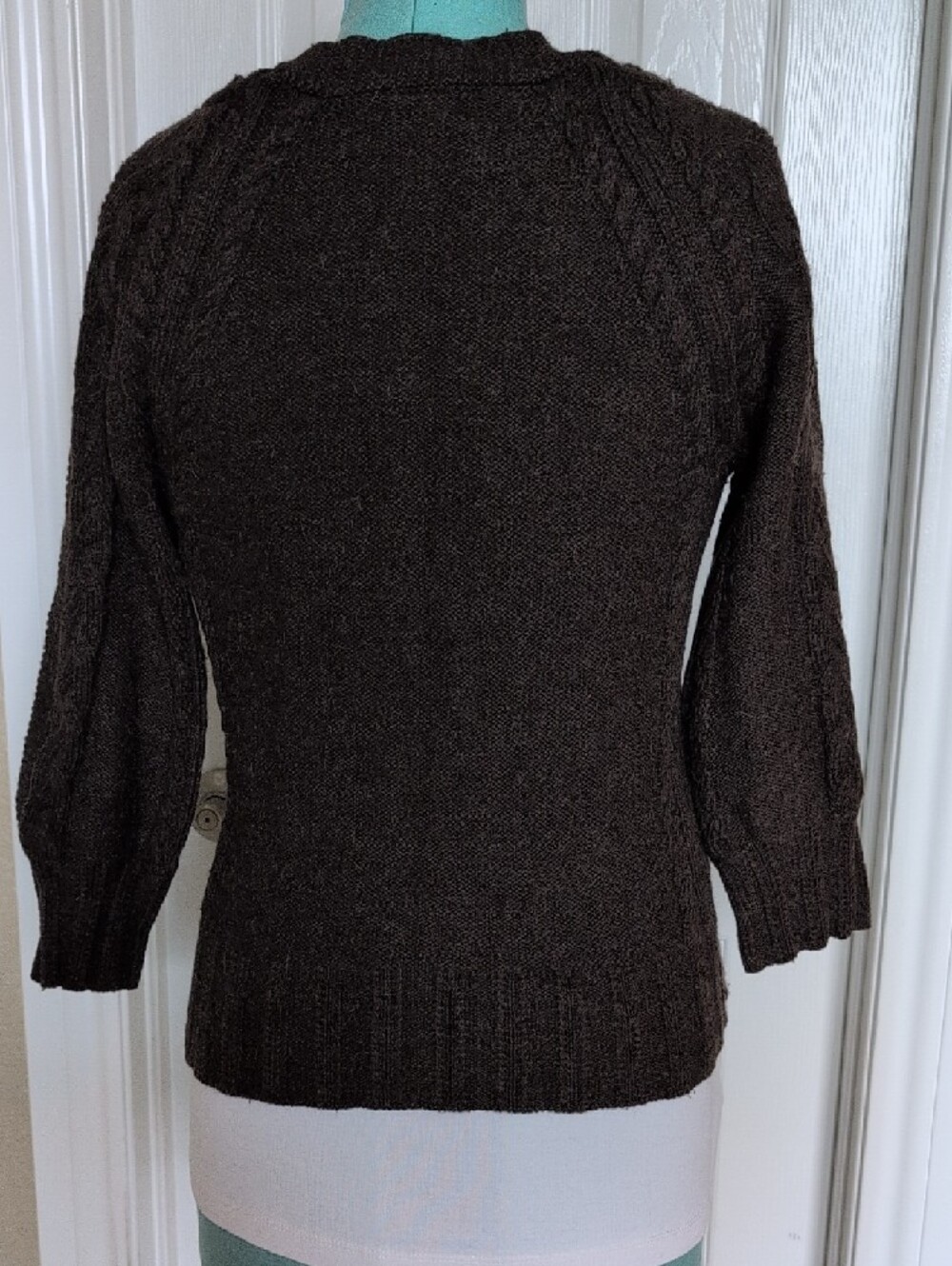LOFT Dark Brown Cable Knit V-Neck Button Cardigan - Picture 3 of 5